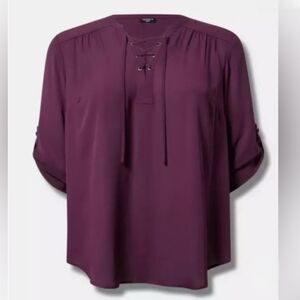 Torrid Size 2 Lace-Up Harper Blouse in Plum NWT